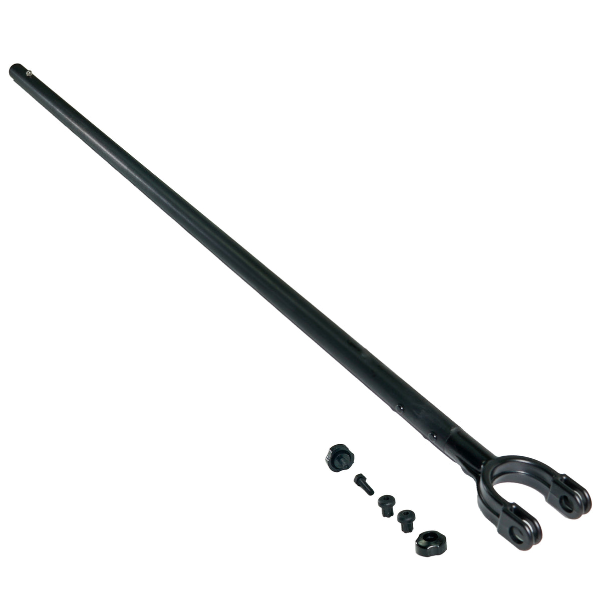 Fisher Tube and Hardware for Impulse AQ Metal Detector - black with hardware laid out