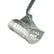 Dune Scoops 24 inch long handle sand scoop bucket angled left, showing round sifting holes and bent steel handle