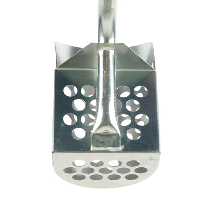 Side angle view of Dune Scoops sand scoop showing basket depth and handle angle