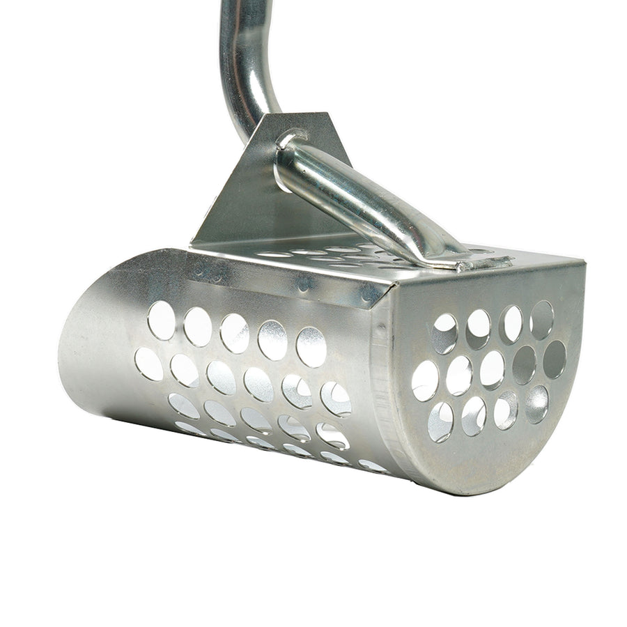 Dune Scoops long handle sand scoop bucket angled right, side wall and perforated base visible