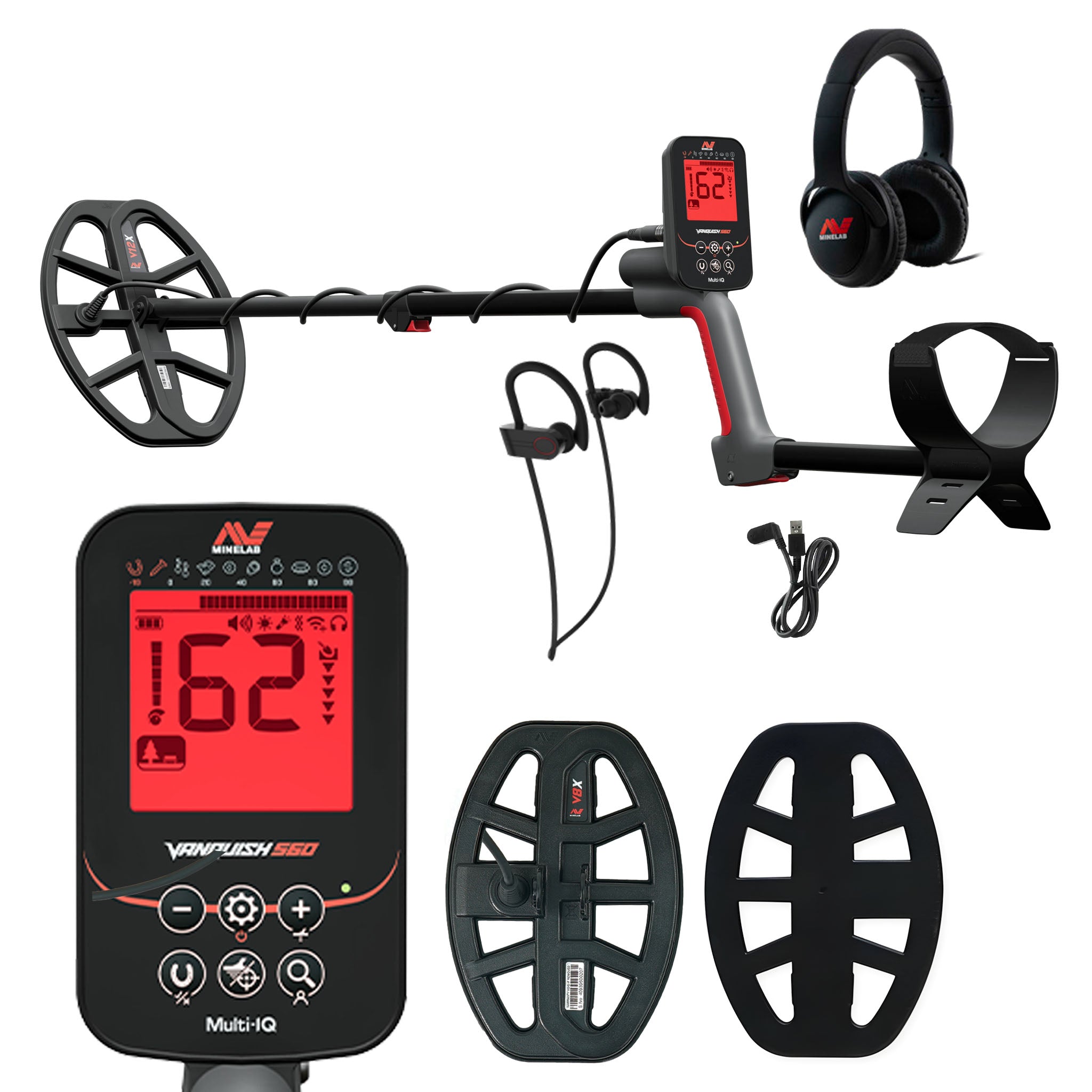 Minelab VANQUISH 560 Pro Pack Waterproof Multi-Frequency Metal Detector with V12 and V8 Search Coils