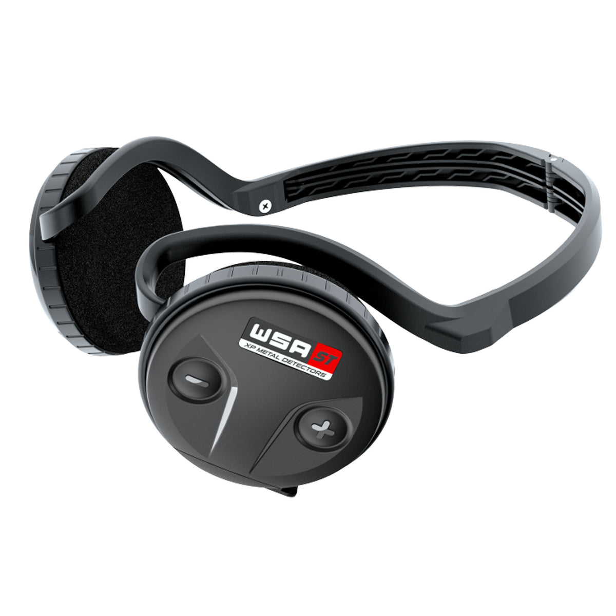 XP WSA ST wireless neckband headphones for Deus II metal detector with black ear cups, foldable frame and USB Type-C charging port