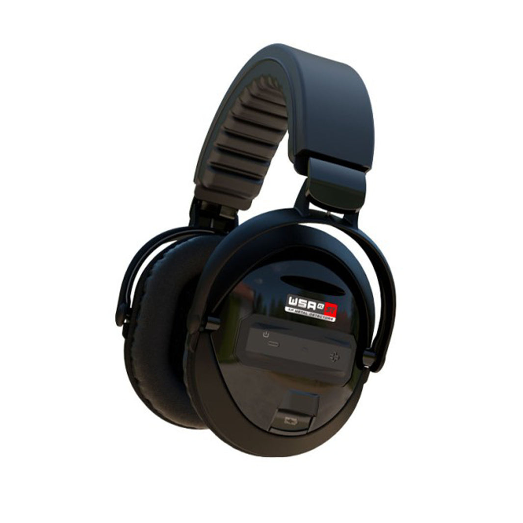 XP WSA-XL ST over-ear wireless headphones, three-quarter view showing the padded headband and earcup controls