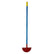 King of Spades half moon edger with red blade, blue handle, and 54-inch steel shaft for landscape border cutting