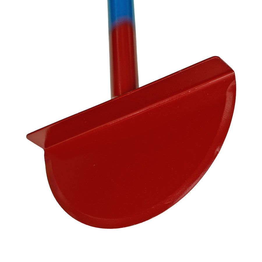 King of Spades edger blade angled to show the foot tread flange and the welded shaft socket