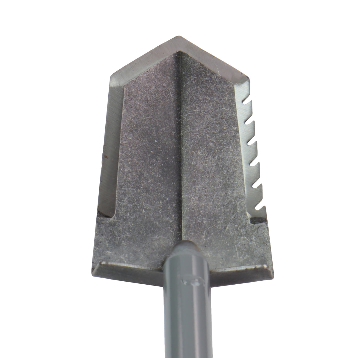 Close-up of Lesche Sampson heat-treated serrated blade