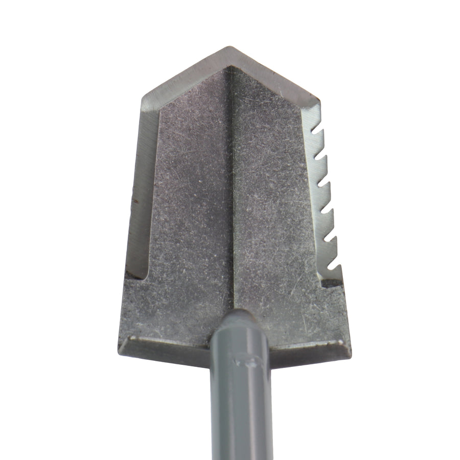 Close-up of Lesche Sampson heat-treated serrated blade