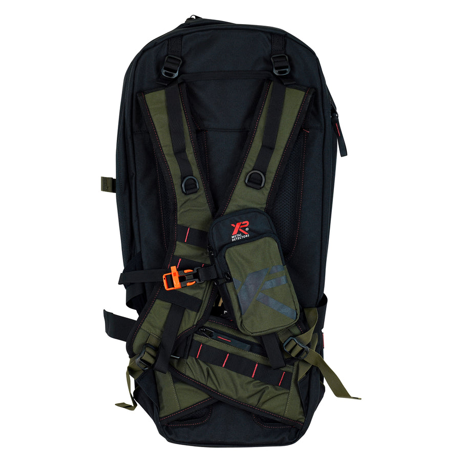 The back side of the XP Backpack 280 showing heavy duty straps, pockets and compartments.