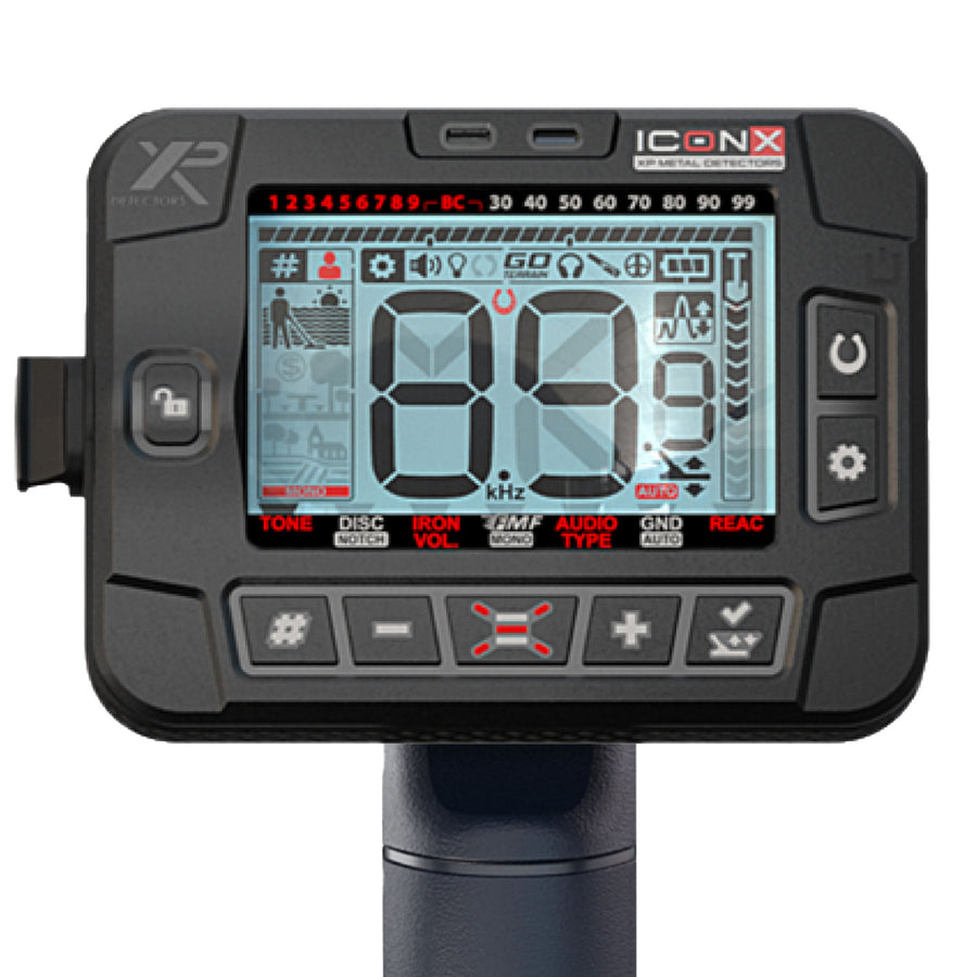 XP ICONX control pod close-up showing LCD display and control buttons