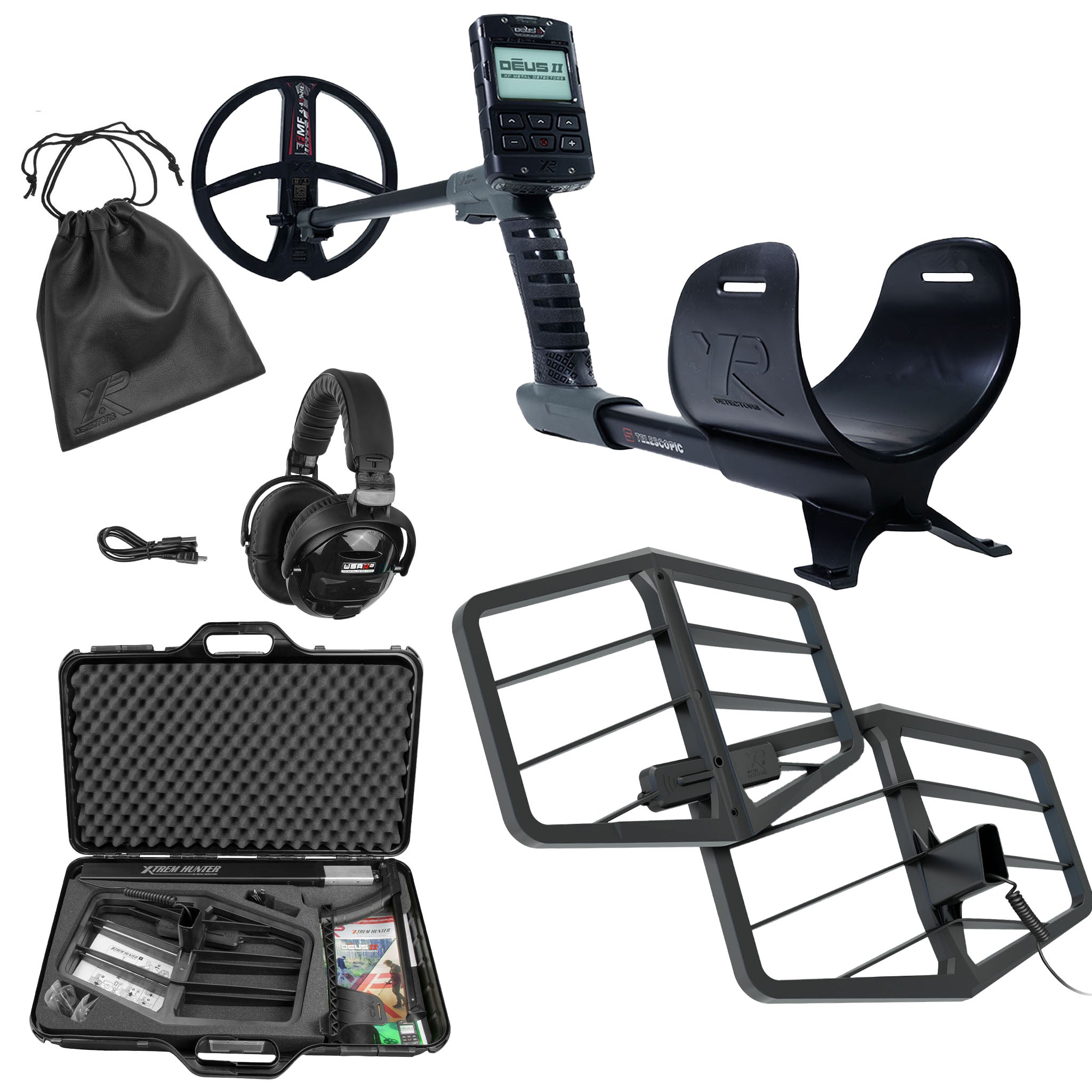 XP Deus II RC 9" Coil Metal Detector, WSAII-XL Headphones and Xtrem Hunter Deep Seeking Coil Bundle