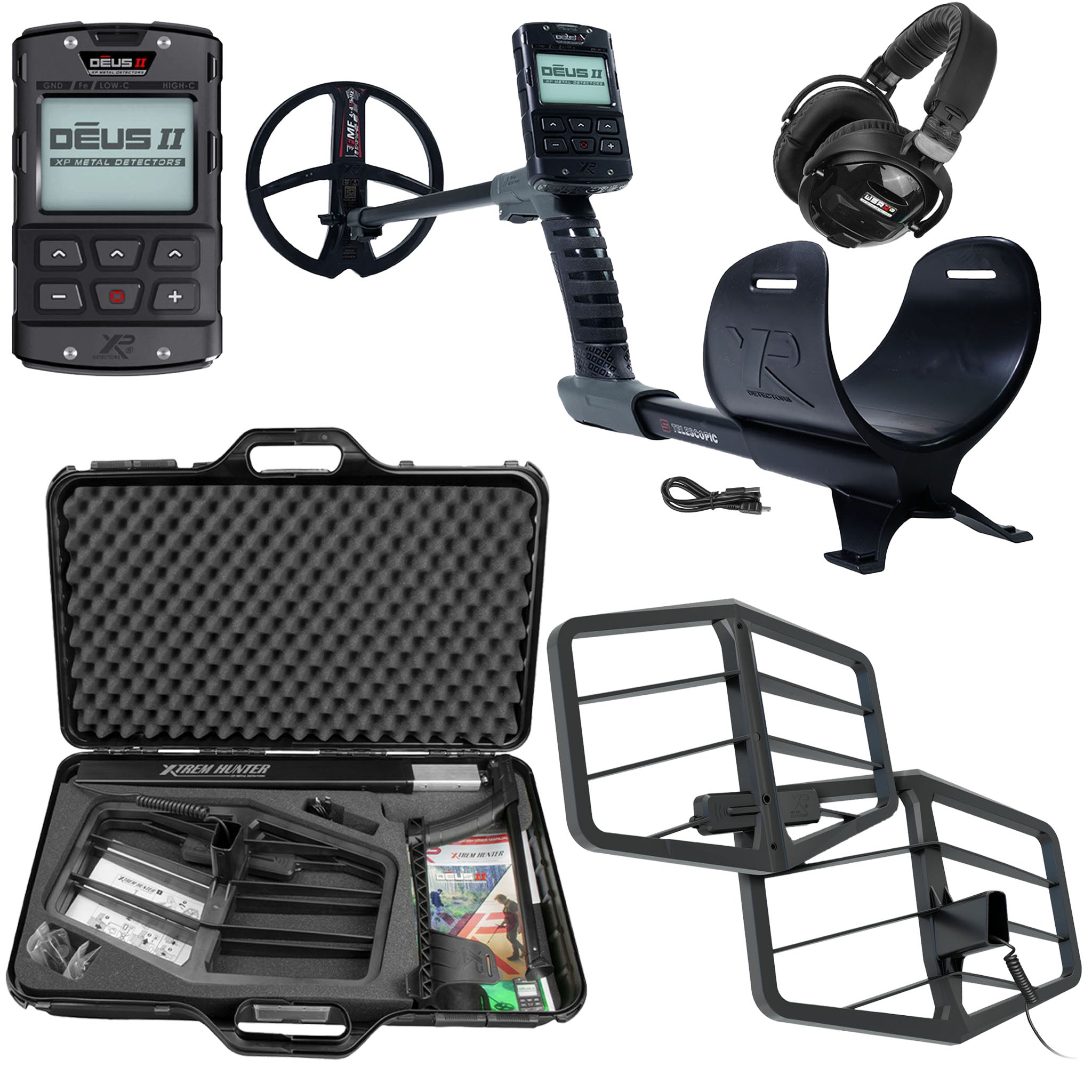 XP Deus II RC 9" Coil Metal Detector, WSAII-XL Headphones and Xtrem Hunter Deep Seeking Coil Bundle