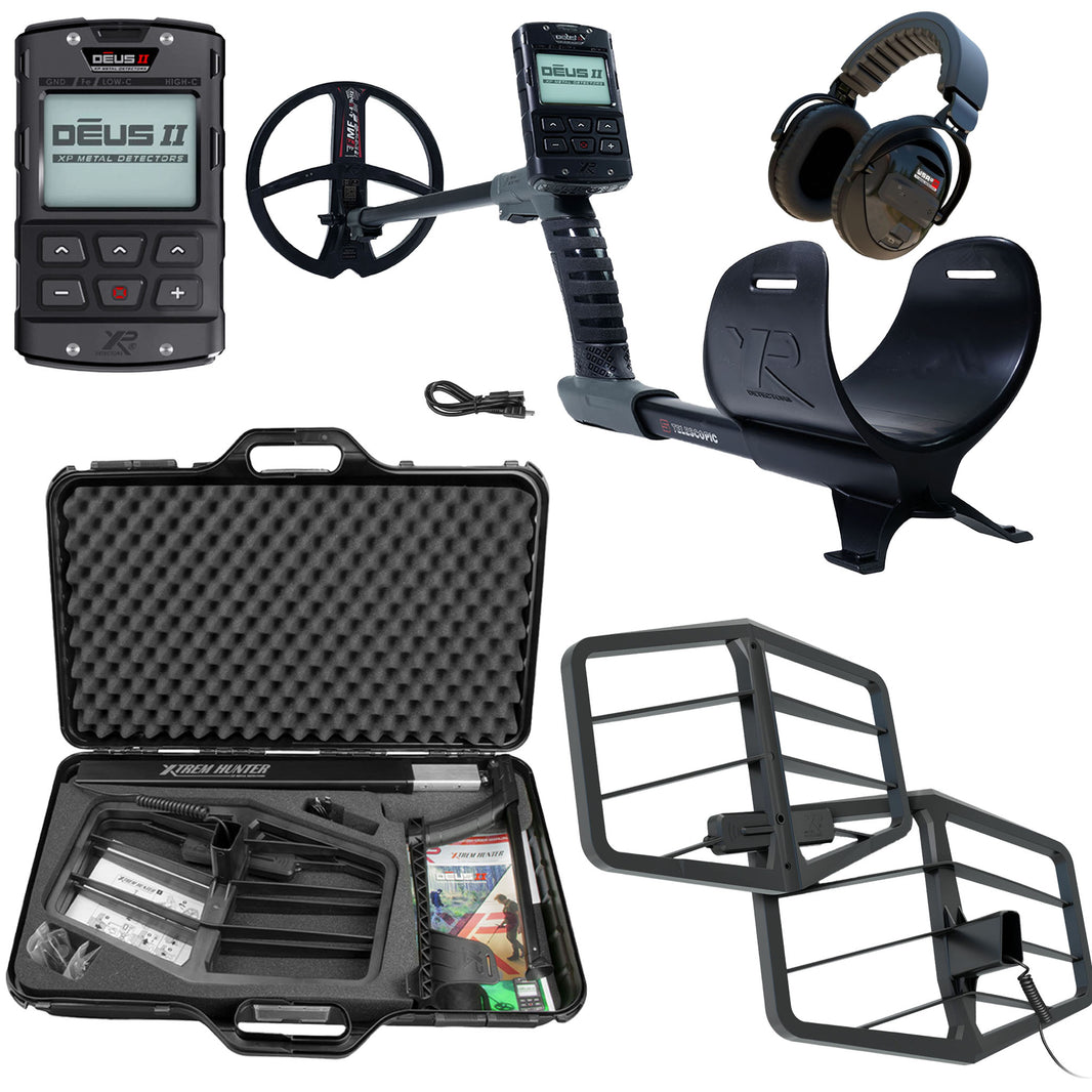 XP XTREM Hunter Metal Detector with WSAXL-ST, Deus II, and accessories