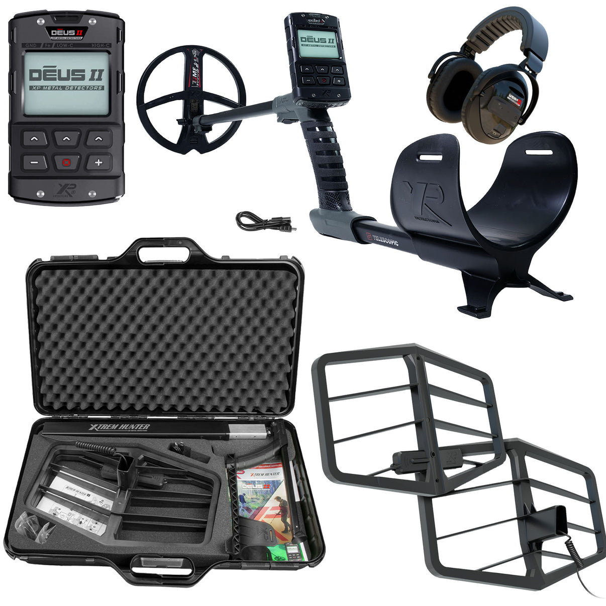 XP XTREM Hunter Metal Detector with WSAXL-ST, Deus II, and accessories