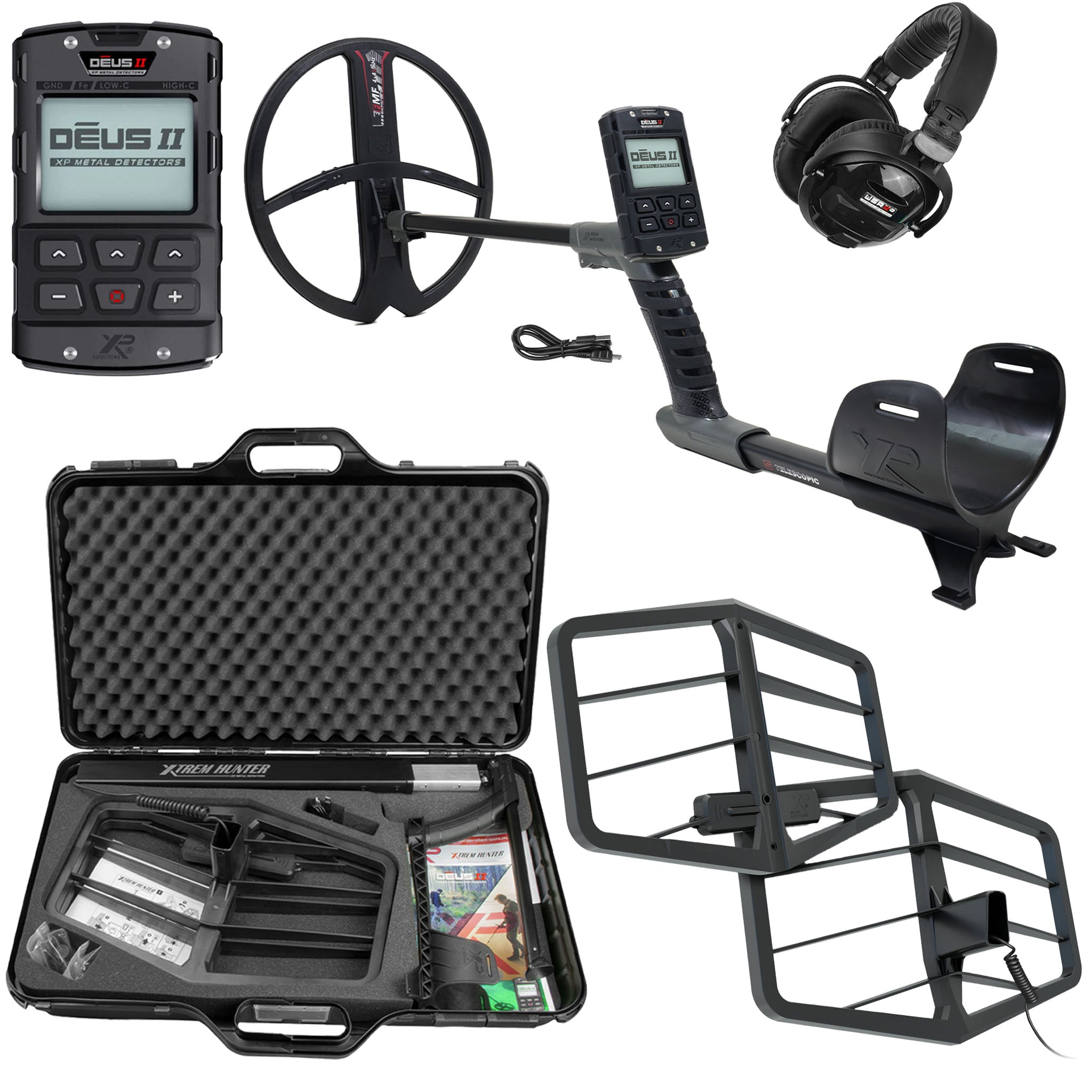 XP Deus II RC 13 x 11" Coil Metal Detector, WSAII-XL Headphones and Xtrem Hunter Deep Seeking Coil Bundle