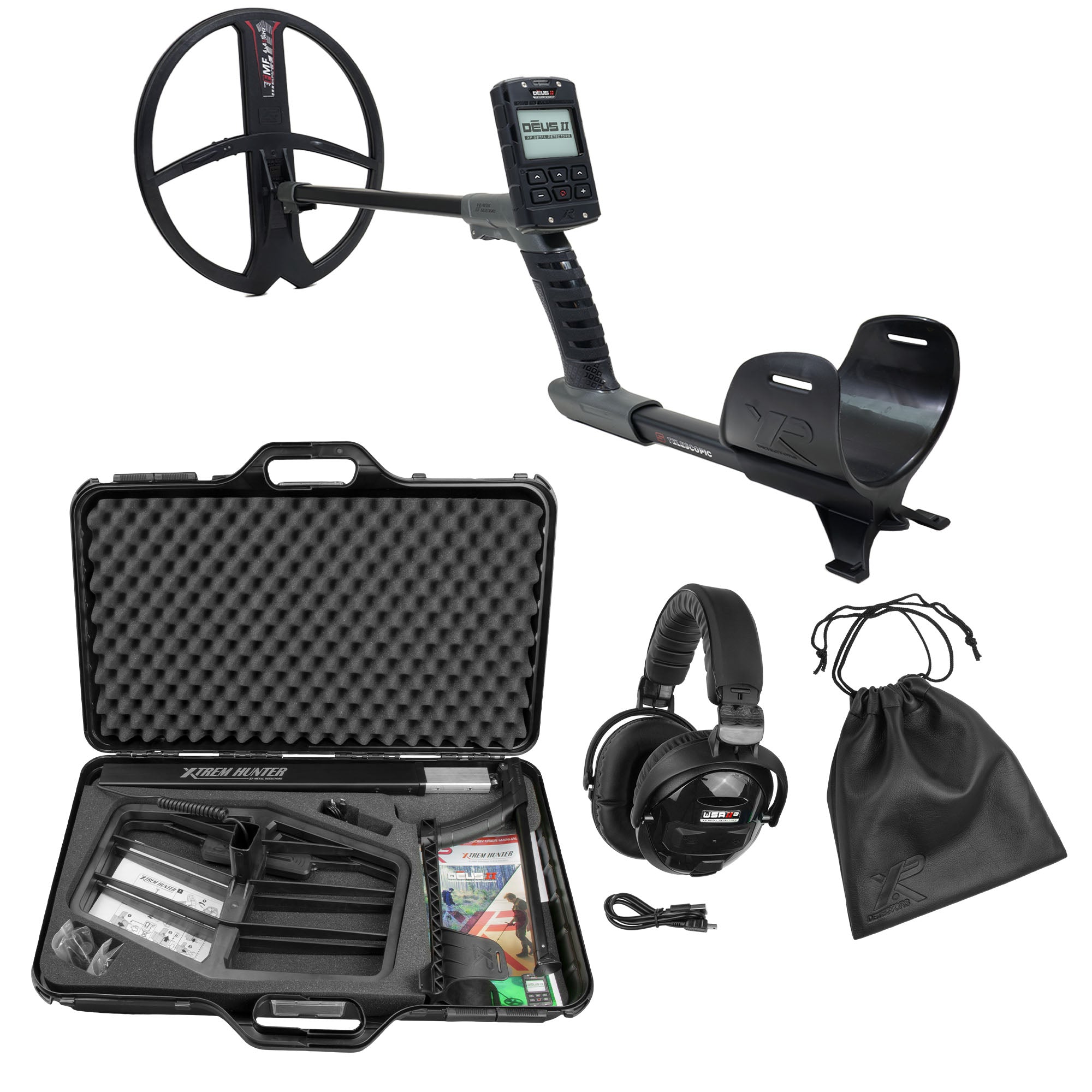 XP Deus II RC 13 x 11" Coil Metal Detector, WSAII-XL Headphones and Xtrem Hunter Deep Seeking Coil Bundle