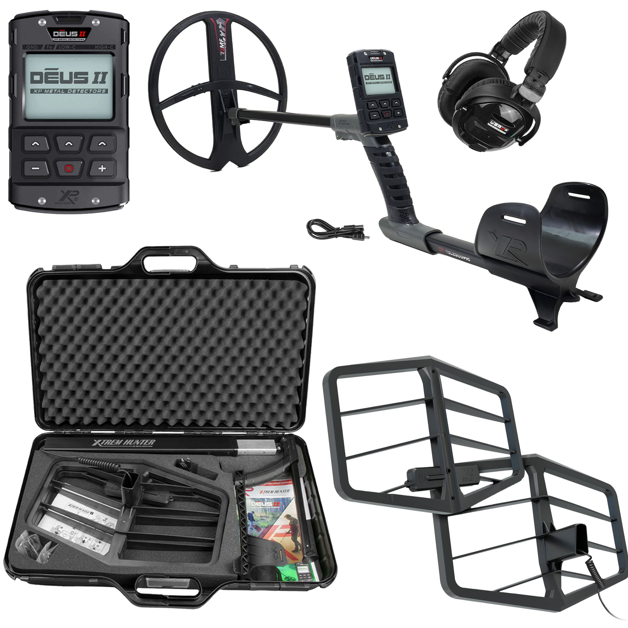 XP Deus II RC 13 x 11" Coil Metal Detector, WSAII-XL Headphones and Xtrem Hunter Deep Seeking Coil Bundle