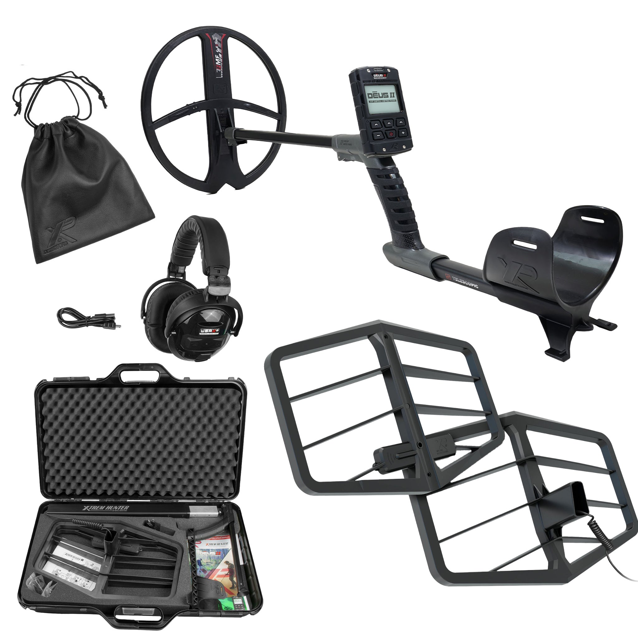 XP Deus II RC 13 x 11" Coil Metal Detector, WSAII-XL Headphones and Xtrem Hunter Deep Seeking Coil Bundle