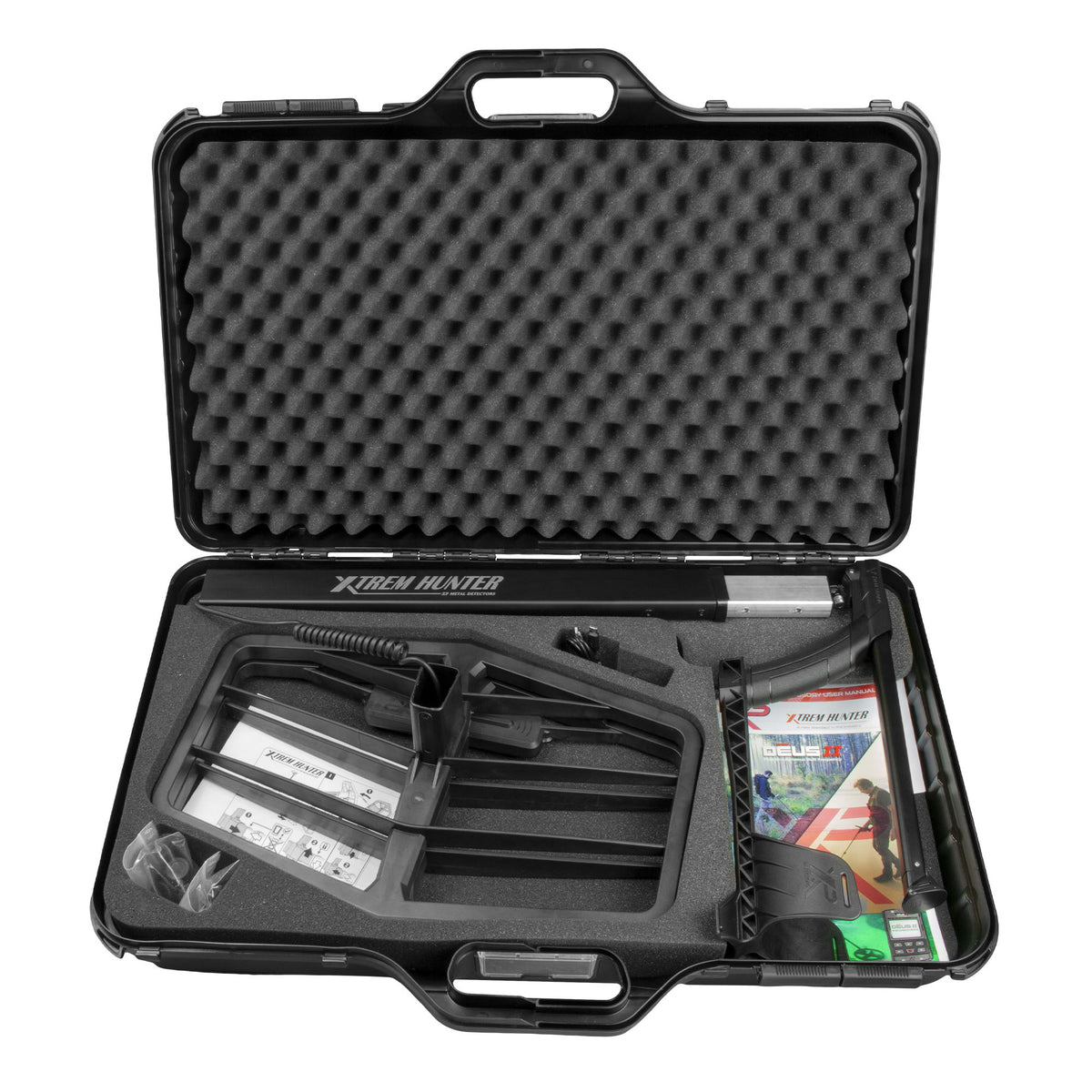 XP Xtrem Hunter XTR-CASE115 protective hard case with coils and stem packed inside