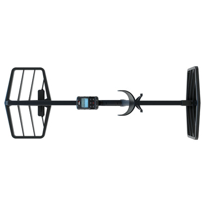 Top view of the XP XTREM Hunter deep seeking metal detector with dual coils and DEUS II remote control.