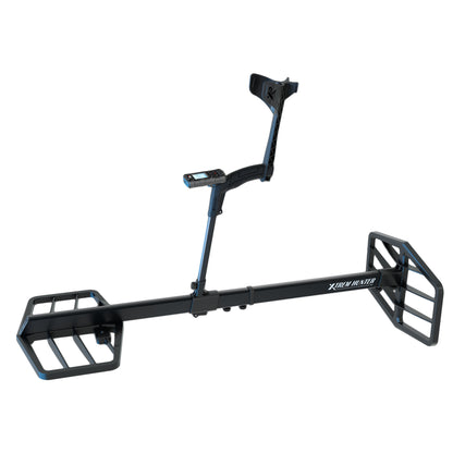 Side view of the XP XTREM Hunter deep seeking metal detector with dual coils and DEUS II remote control.