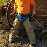 Crackshot Youth Snake Chapz in tan color showing protective leg coverage design