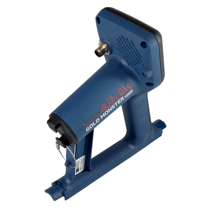 Minelab Gold Monster 1000 side view showing control housing and shaft assembly