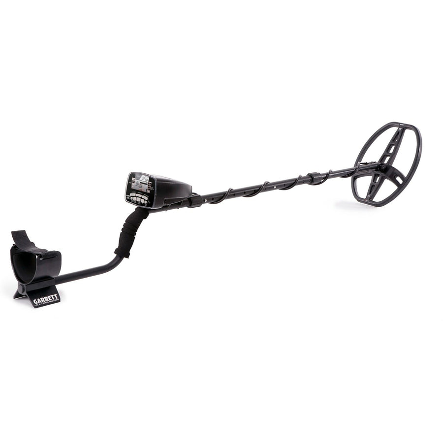 The Garrett AT Pro Metal Detector is shown fully assembled against a white backdrop