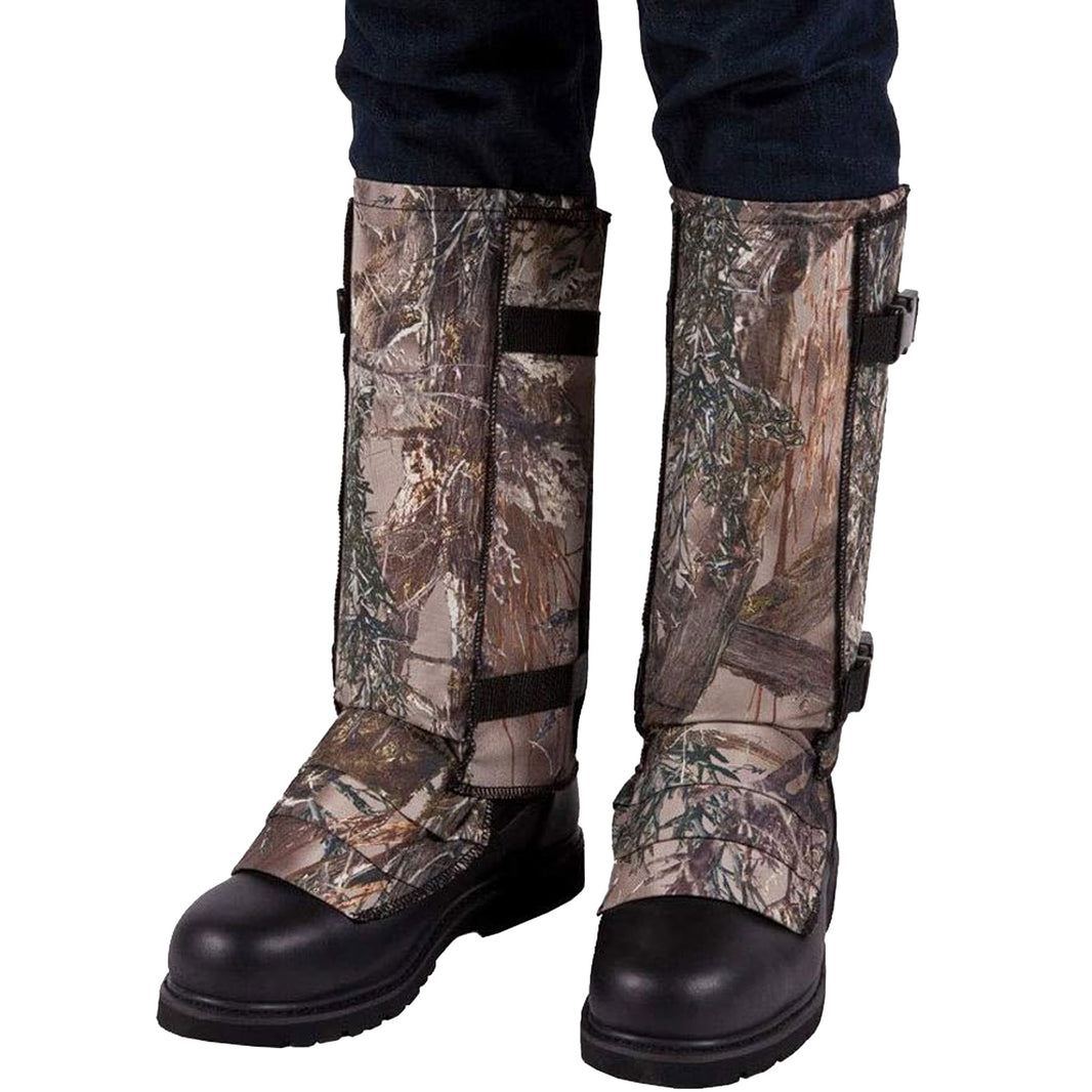 Crackshot Snake Guardz camouflage gaiters showing dual buckle strap system