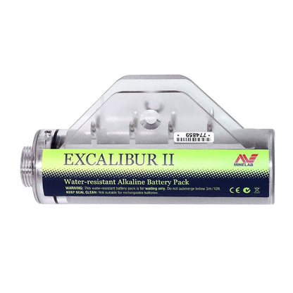 Close-up of the Minelab Excalibur II 1000 Metal Detector water-resistant alkaline battery pack