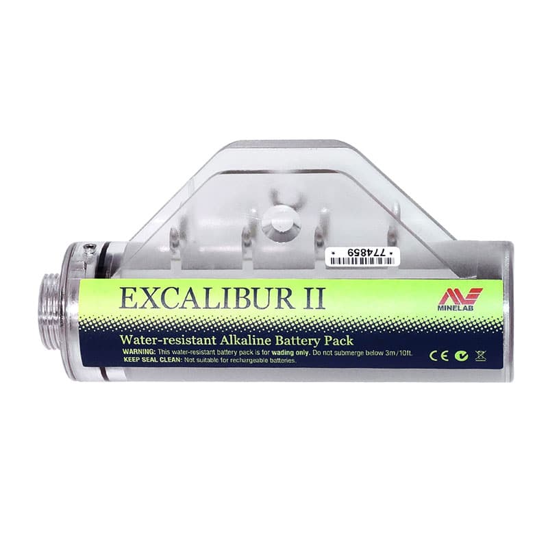 Close-up of the Minelab Excalibur II 1000 Metal Detector water-resistant alkaline battery pack