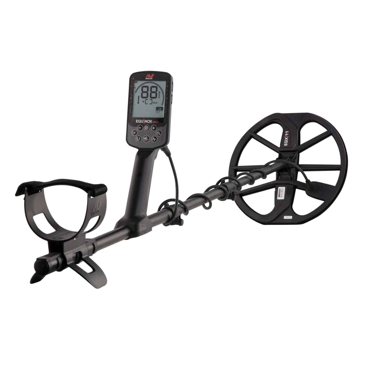 Minelab EQUINOX 900 collapsed to 24 in with 3-piece carbon fiber shaft