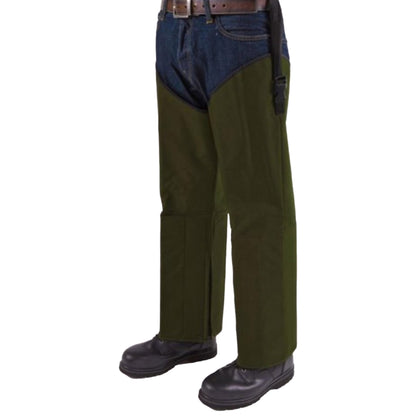 Olive green Crackshot Snake Chapz protective leg guards for outdoor use