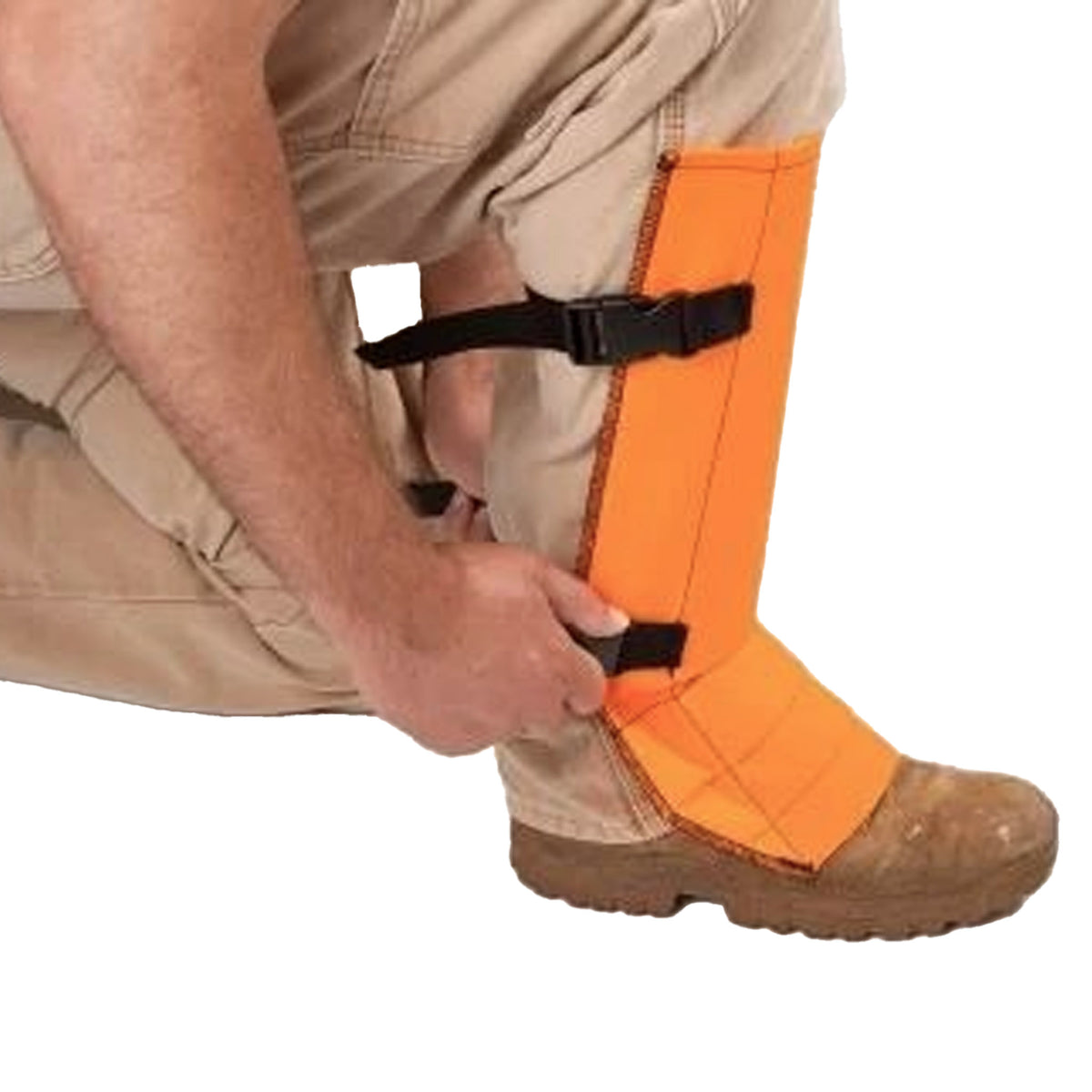 Orange Snake Shin Guardz detail view showing construction and materials