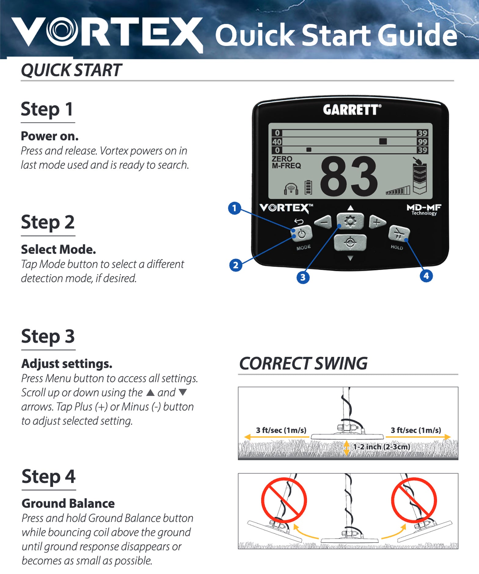 Garrett Vortex Quick Start Guide