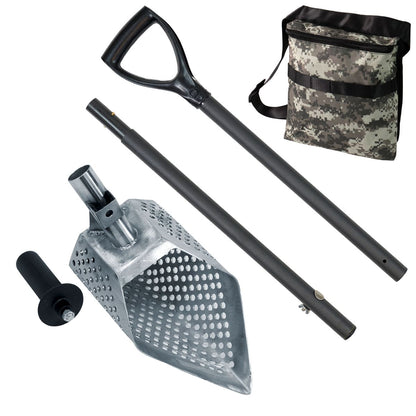 Dune Scoops Anaconda sand scoop with handle attached in primary mounting position
