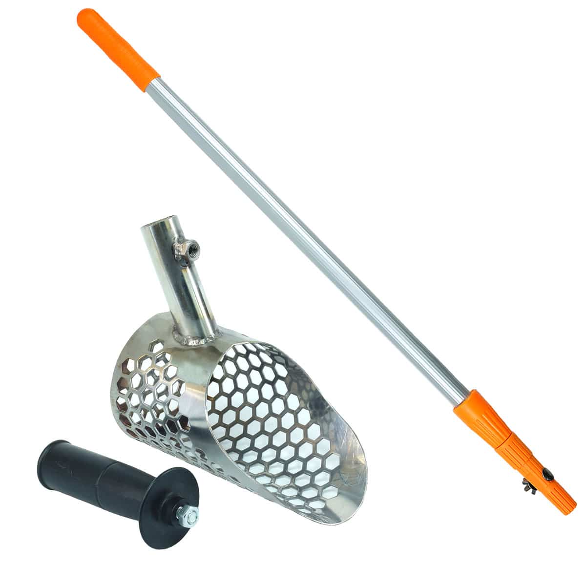 Dune Scoops Stingray metal detector scoop in use position with handle