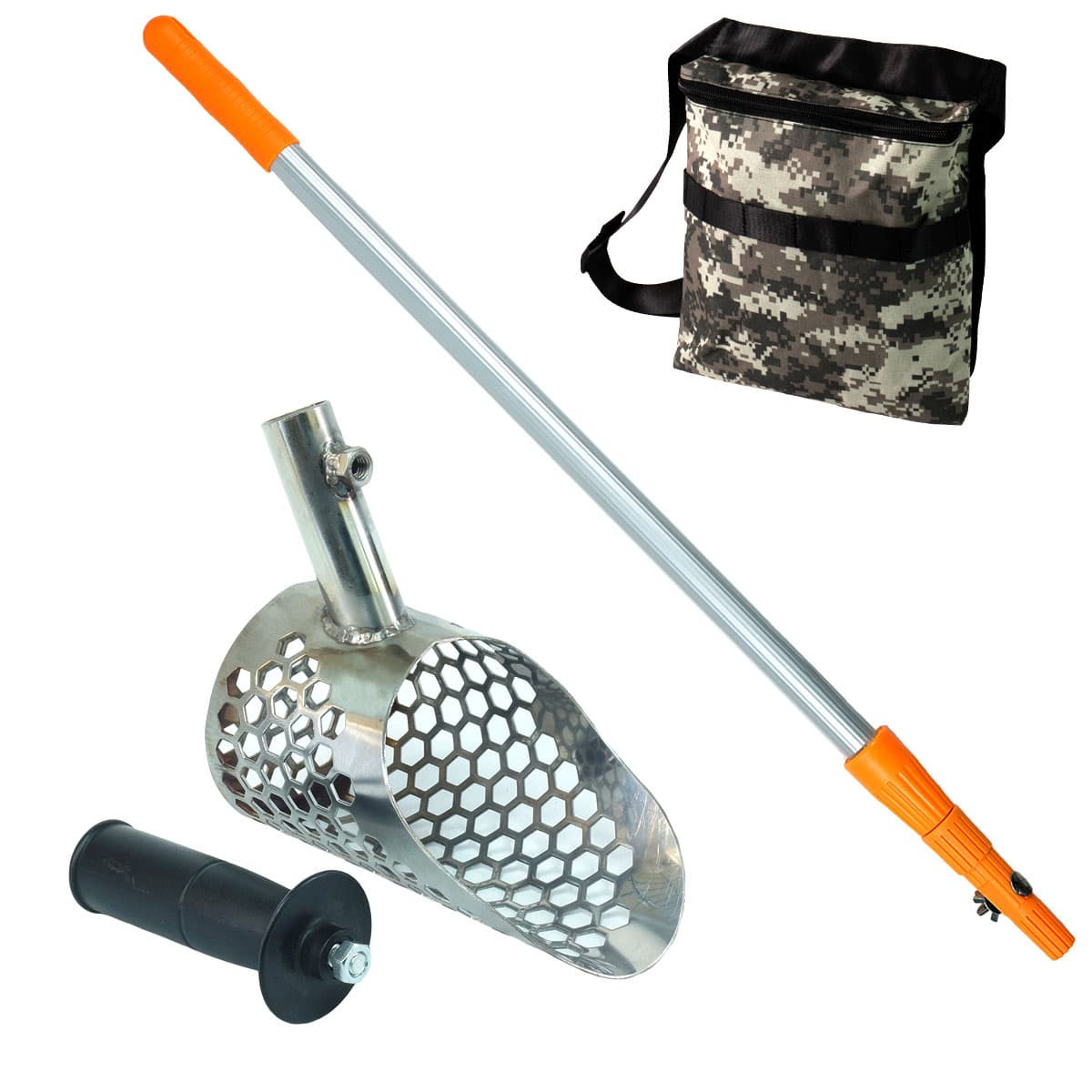 Stingray sand scoop with handle attachment showing pole mount system