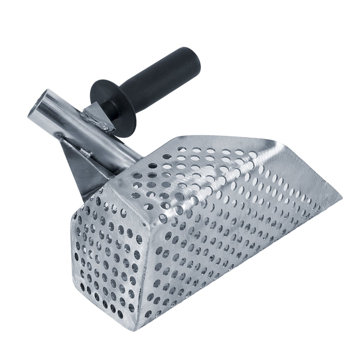 Close-up view of Anaconda sand scoop dual mounting holes and handle attachment points