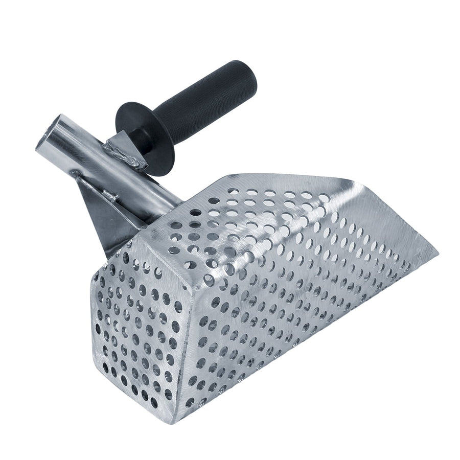 Close-up view of Anaconda sand scoop dual mounting holes and handle attachment points