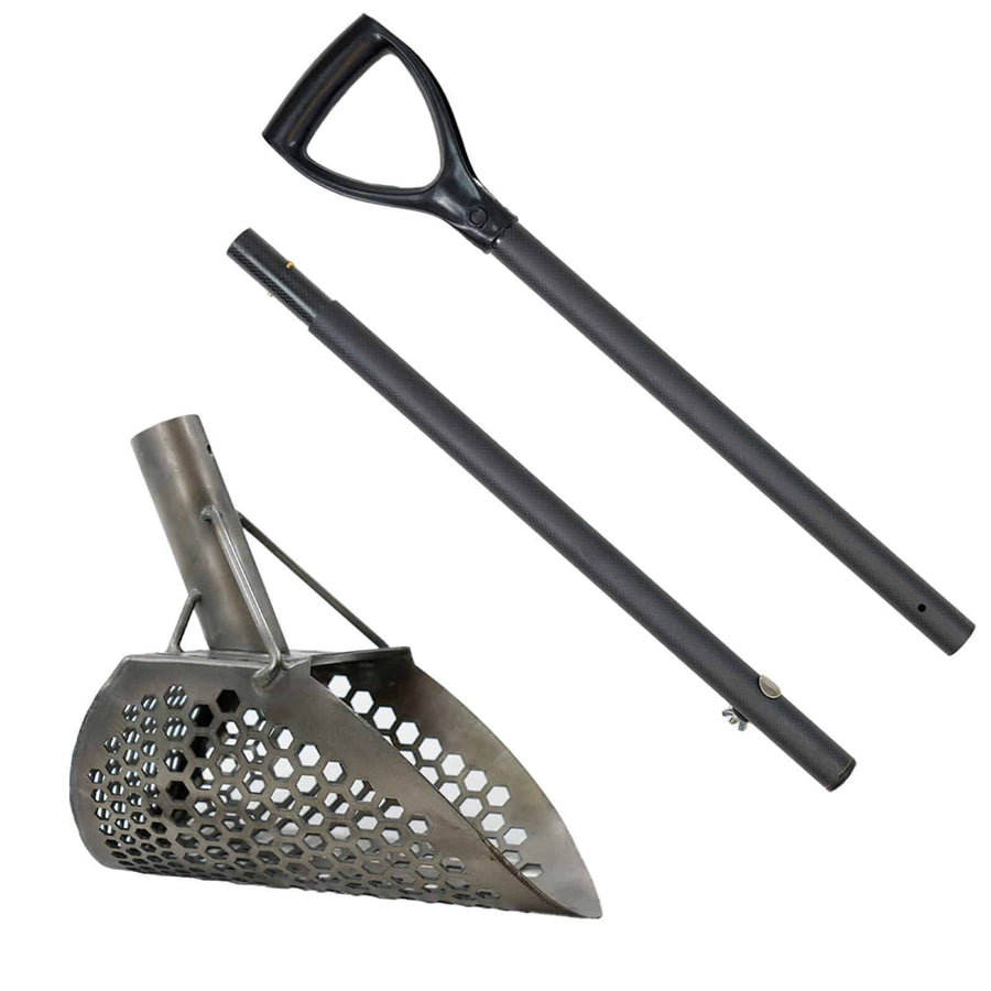 Loch Ness Mini titanium scoop with two-piece carbon fiber travel handle and D-grip