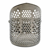 Close-up of the hexagonal 7 to 10 mm sifting holes on the titanium basket