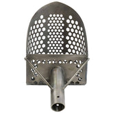 Top view of Loch Ness Mini titanium scoop bucket showing hex mesh and handle tube