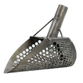 Side profile of Dune Scoops Loch Ness Mini titanium sand scoop with hexagonal sifting holes