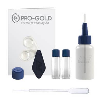 PRO-GOLD accessory set: double-loupe magnifier, storage vials, snuffer bottle, pipette, and magnet