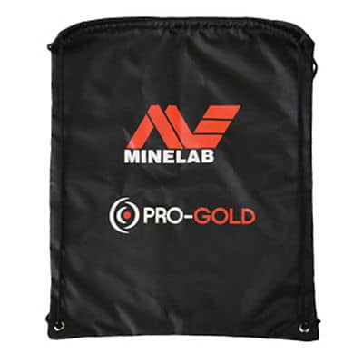 Minelab PRO-GOLD black drawstring carry bag with Minelab and PRO-GOLD logos