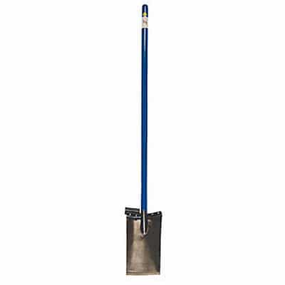 King of Spades 63-inch long-handle shovel with 13-inch tapered edge and rubber foot pad, blue finish with black grip