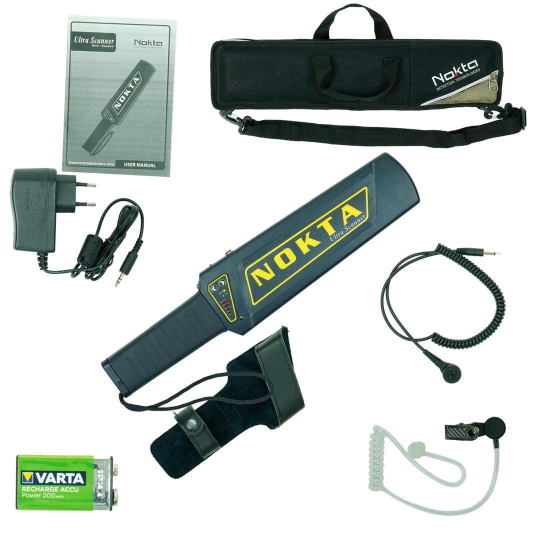Nokta Ultra Scanner Pro complete package with handheld detector, holster, and accessories
