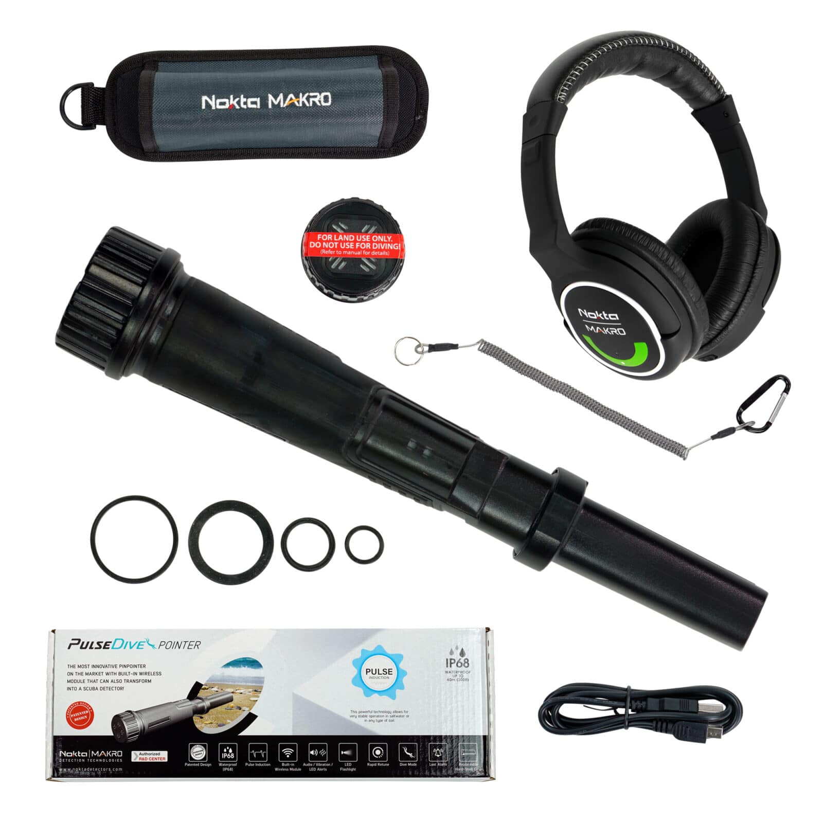 Nokta PulseDive Pinpointer - Black Bundle with Wireless Headphones