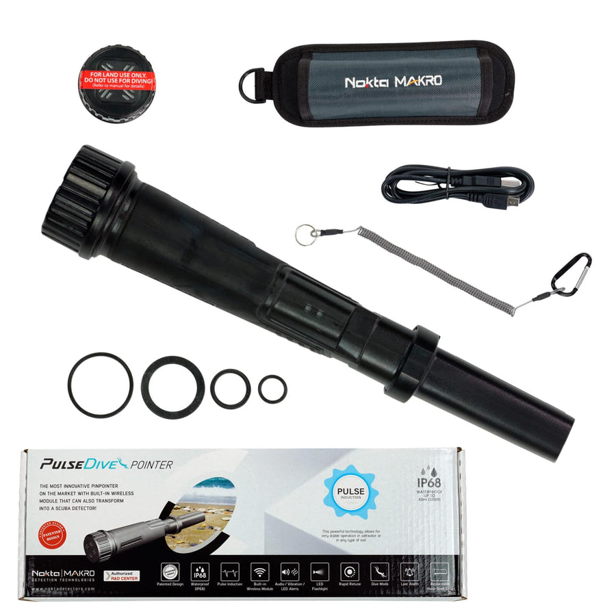 Nokta PulseDive pinpointer in black with LED display and control buttons