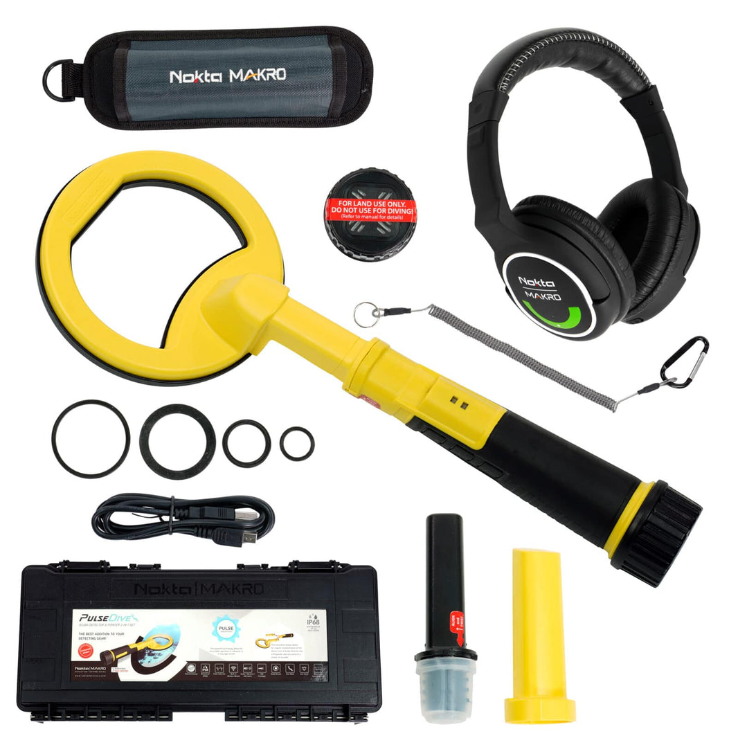 Nokta PulseDive yellow scuba detector and pinpointer bundle with wireless headphones